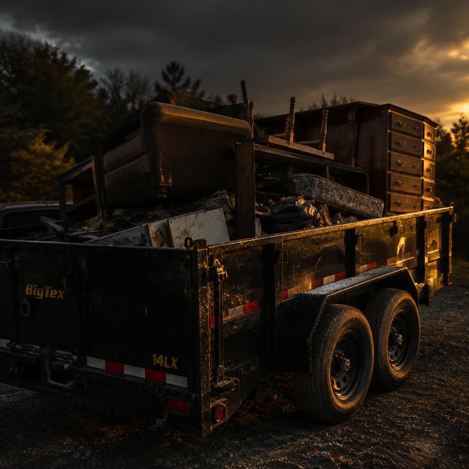 Dump trailer loaded with old furniture